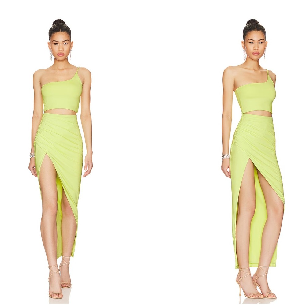 Superdown Lydia Maxi Skirt Neon Lime Ruched Bodycon Size S NWOT